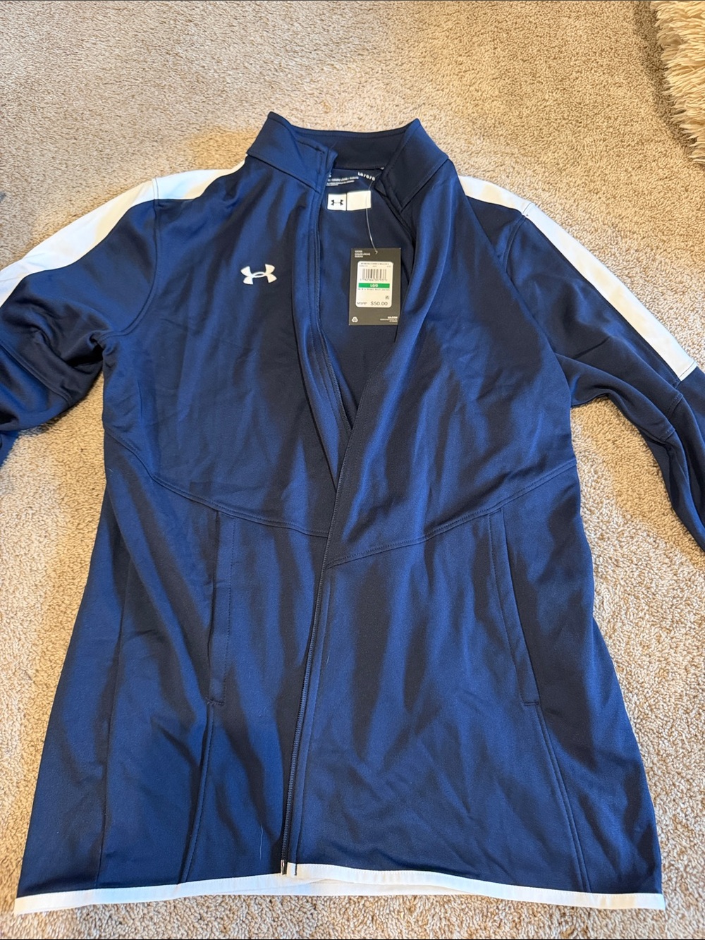 Under Armour Navy and White Full-Zip Performance Jacket- women’s large